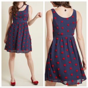 ModCloth Hearts Aflutter Navy Red Heart Dress XS